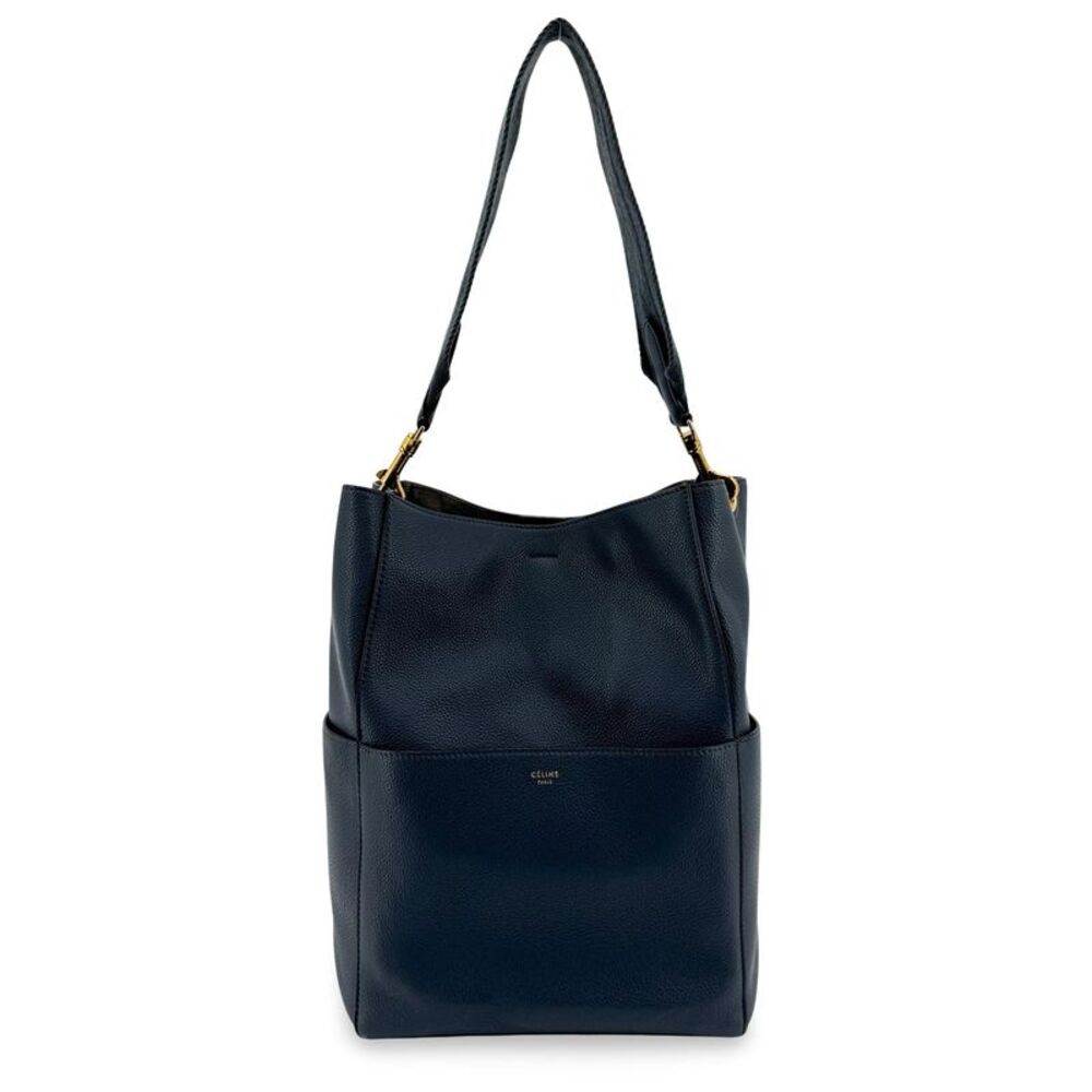 Celine Sangle Bucket Bag Large Grain Calfskin Navy